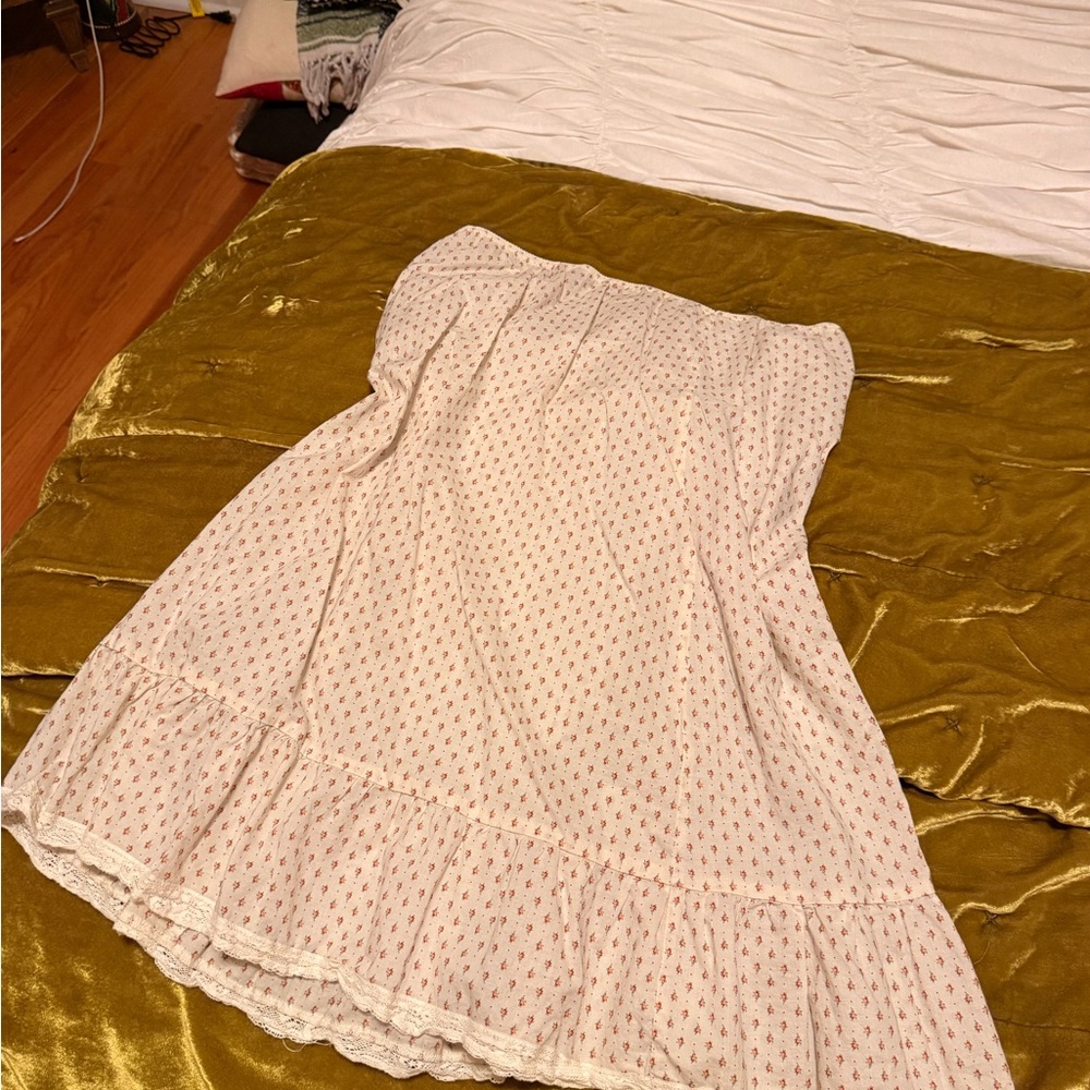 Brandy melville Boho Ruffle Skirt with Pink Floral Print